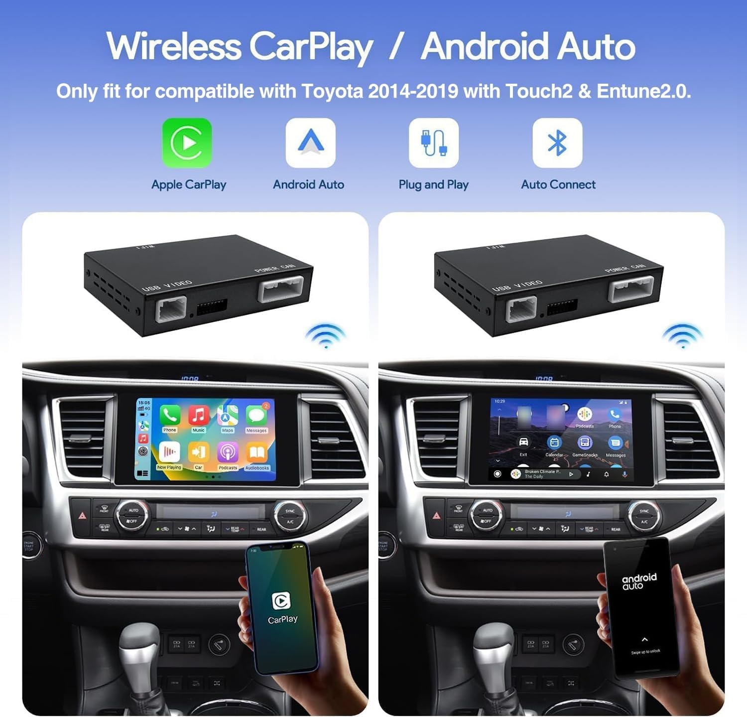 Toyota Wireless Apple CarPlay & Android Auto Upgrade Kit (Optional Front Camera Integration)