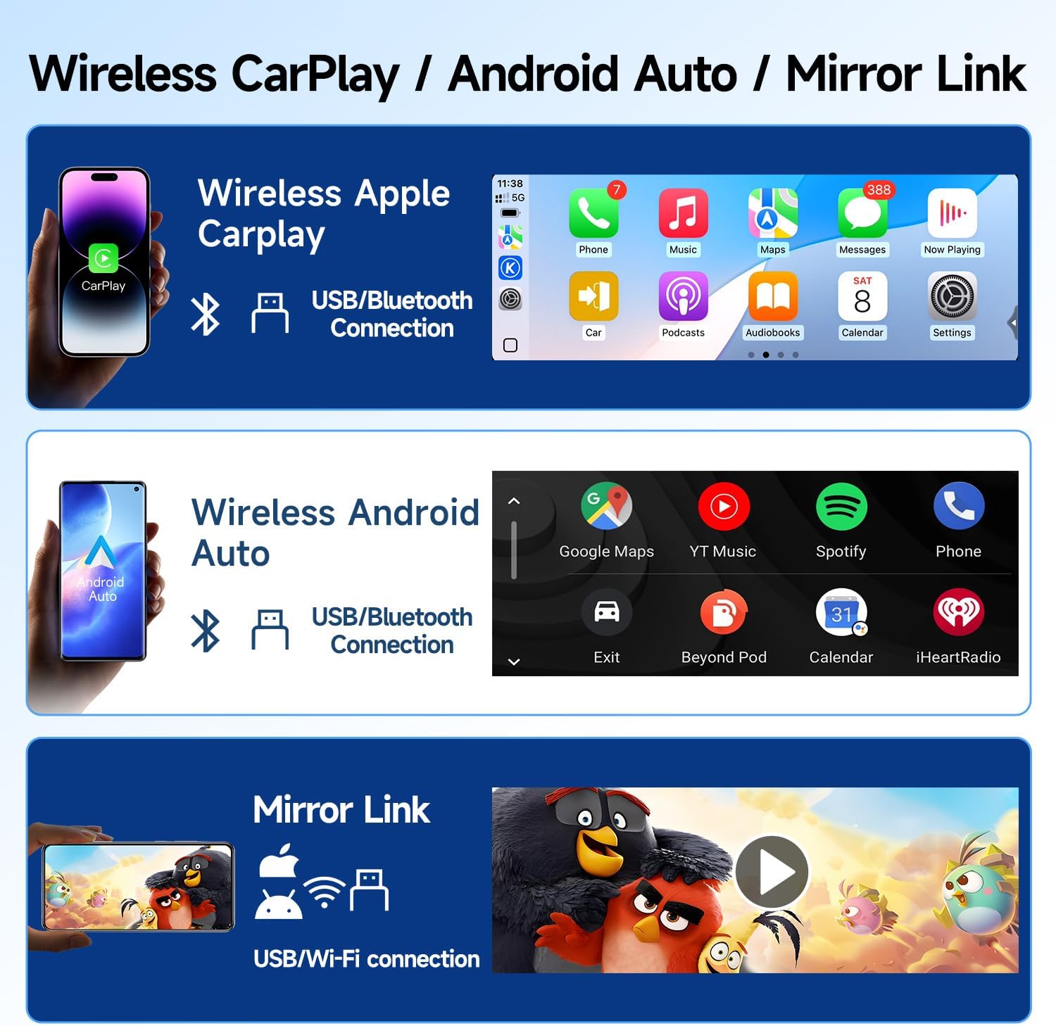 Sanse D23 6.28" QLED Single DIN Car Stereo – Wireless Apple CarPlay & Android Auto - Image 2