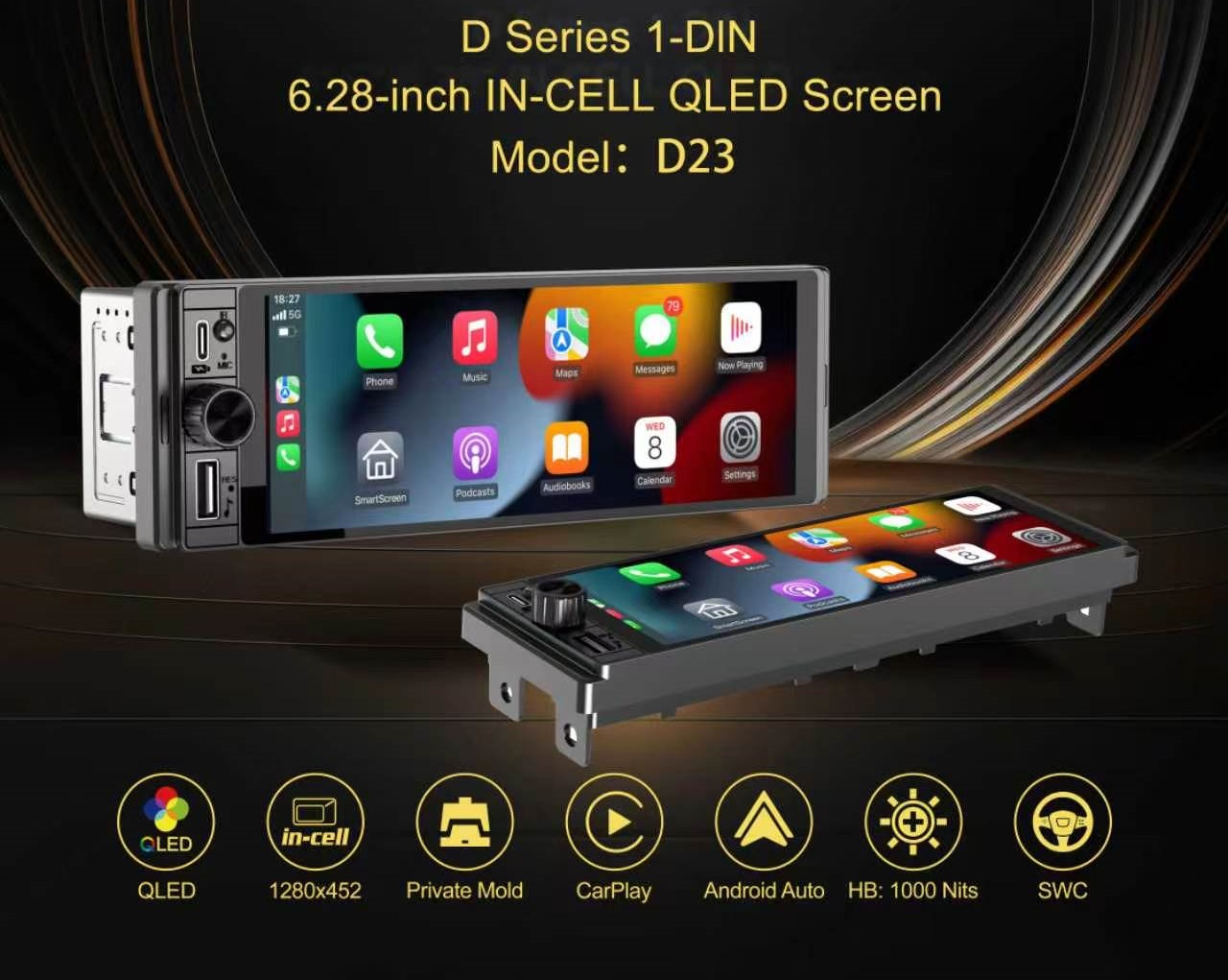 Sanse D23 6.28" QLED Single DIN Car Stereo – Wireless Apple CarPlay & Android Auto